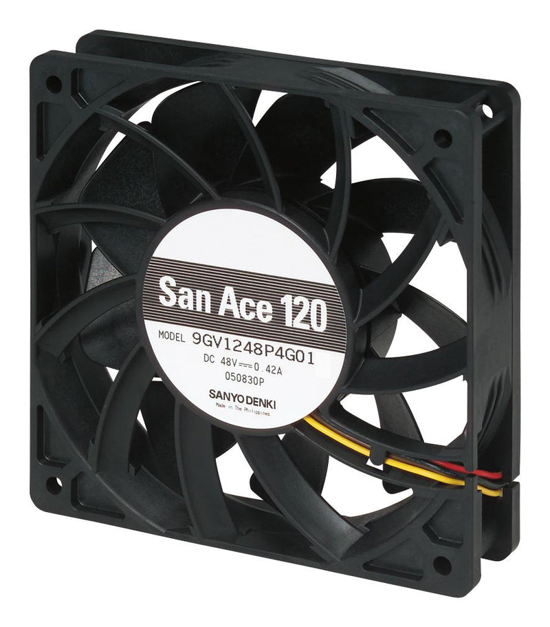 SANYO DENKI 9GV1248P4G011 DC Axial Fan, 48 V, Square, 120 mm, 25 mm, Ball Bearing, 171 CFM