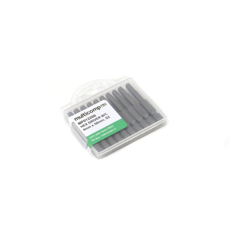 MULTICOMP PRO MP012266 Hex Bit, 10 Pieces of Hex Driver Bits, H4, 50mm, S2