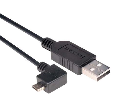 L-COM CAA-90LMICB-2M USB Cable, Type A Plug to 90&deg; Micro Type B Plug, 2 m, 6.6 ft, USB 2.0, Black