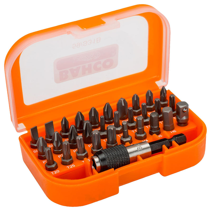 BAHCO 59/S31B Screwdriver Bit Set, 31 Pieces of Bits, Magnetic Quick Release Bit holder and 1/4" Socket Adapter