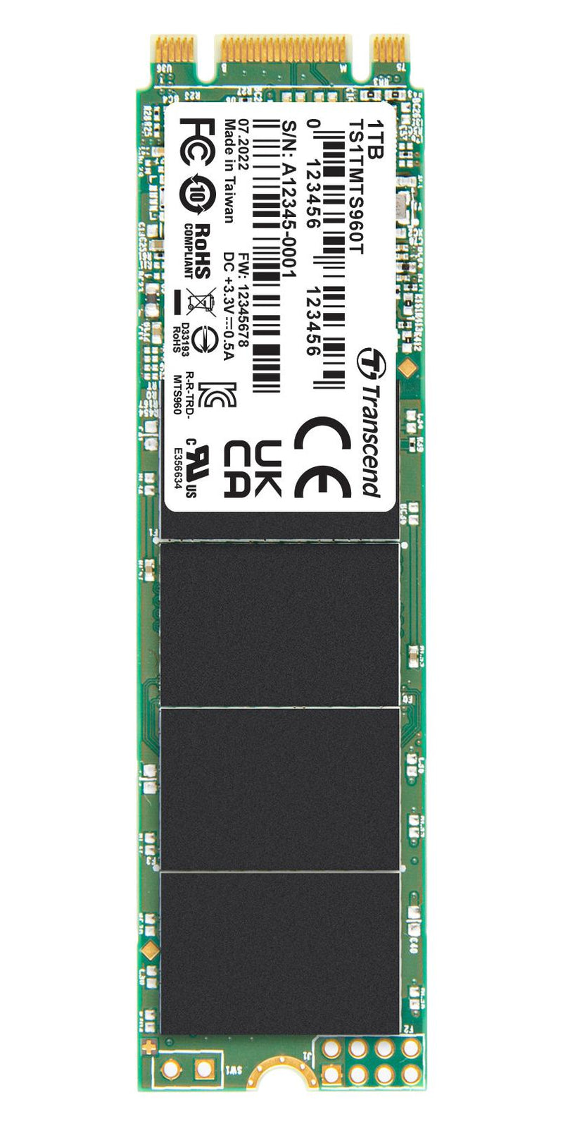 TRANSCEND TS1TMTS960T-VS1 SSD, Internal, M.2 2280, SATA 6 Gb/s (SATA III), 1 TB, 3D NAND