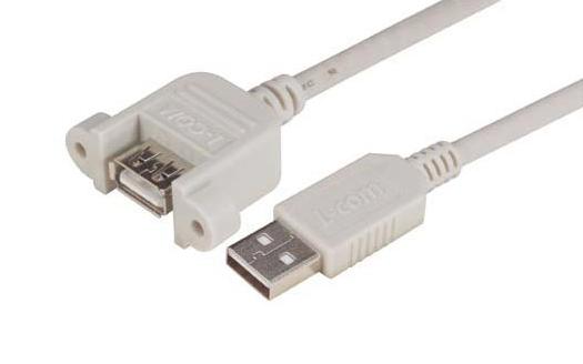 L-COM UPMAA-4M USB Cable, Type A Plug to Type A Receptacle, 4 m, 13.1 ft, USB 2.0, Light Grey