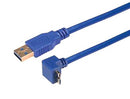 L-COM CA3A-90UMICB-3M USB Cable, Type A Plug to 90&deg; Micro Type B Plug, 3 m, 9.84 ft, USB 3.0, Blue