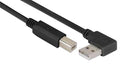 L-COM CABLK90RA-B-03M USB Cable, 90&deg; Type A Plug to Type B Plug, 300 mm, 11.8 ft, USB 2.0, Black