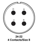 ITT CANNON MS3108E24-22S Circular Connector, MIL-DTL-5015 Series, MS3108 Series, Right Angle Plug, 4 Contacts, Solder Socket