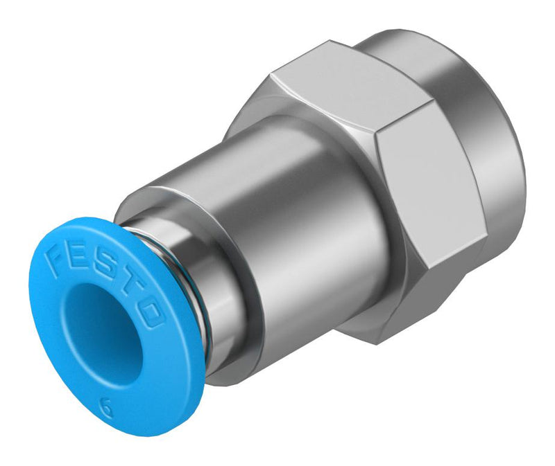 FESTO QSF-1/8-6-B Pneumatic Fitting, Push-In Fitting, G1/8, 14 bar, 6 mm, Brass, QSF