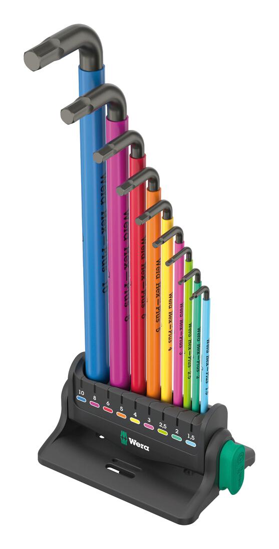 WERA 05133165001 Hex Set, 9 Pieces of 1.5/2/2.5/3/4/5/6/8/10mm L Keys, Multicolour
