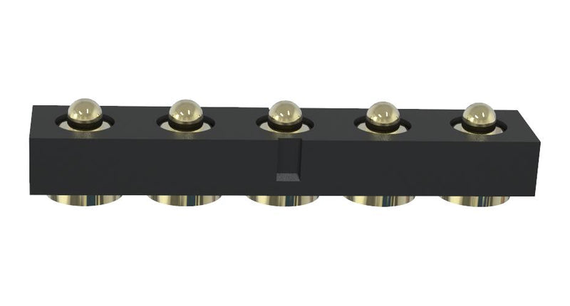 MULTICOMP PRO MP015207 Spring Loaded Connector, Pogo Pin Header, 2.54 mm, 1 Row, 5 Contacts, Surface Mount, Brass