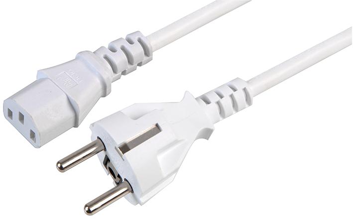 PRO ELEC H3-2AMVB-C10 WHITE Mains Power Cord, Mains Plug, Schuko to IEC 60320 C13, 2 m, 10 A, 250 VAC, White