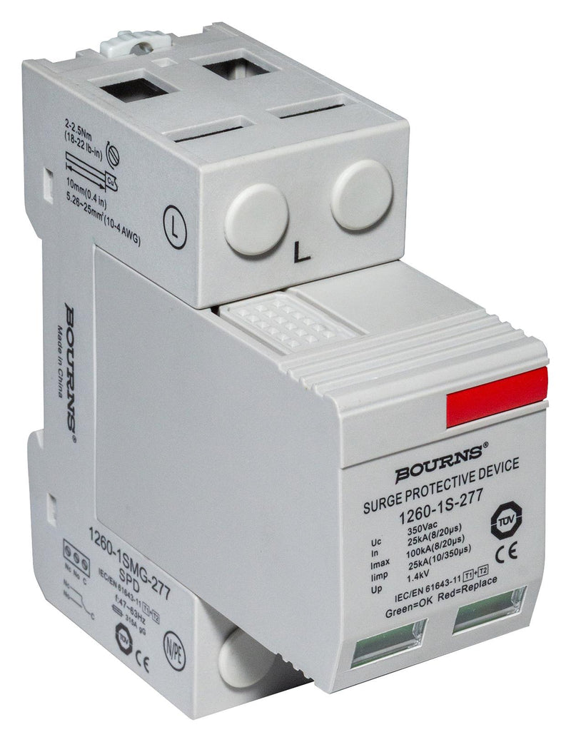 BOURNS 1260-1SMG-230 Surge Protector, Mains Surge Protector, 1 Pole, Type 1 & 2, 100 kA, 275 VAC, DIN Rail