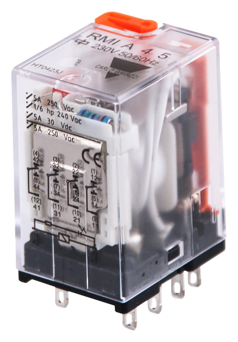 CARLO GAVAZZI RMIA4524VAC Power Relay, IP40, 4PDT, 24 VAC, 5 A, RMI Series, Panel Mount, Socket, Non Latching