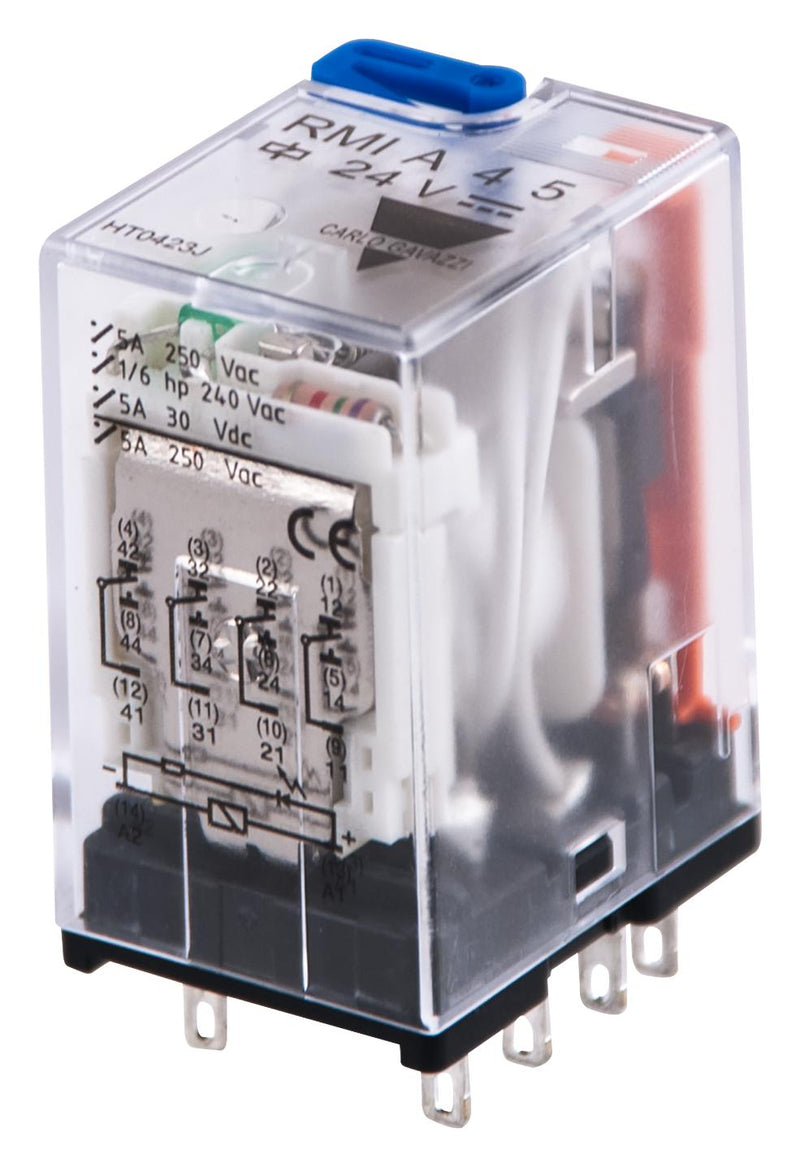 CARLO GAVAZZI RMIA4524VDC Power Relay, IP40, 4PDT, 24 VDC, 5 A, RMI Series, Panel Mount, Socket, Non Latching