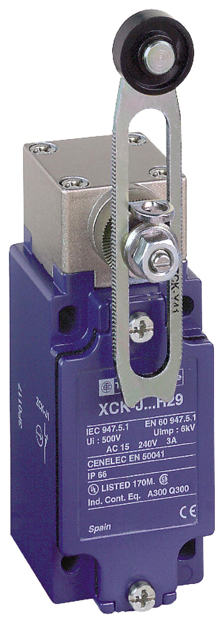 TELEMECANIQUE SENSORS XCKJ10543 Limit Switch, Roller Lever, SPST-NO, SPST-NC, 3 A, 240 V, OsiSense XC Series