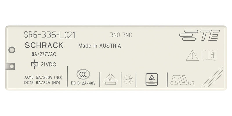 SCHRACK - TE CONNECTIVITY 2-1558736-7 Power Relay, 3PST-NO, 3PST-NC, 21 VDC, 8 A, SR6 Series, Through Hole, Non Latching