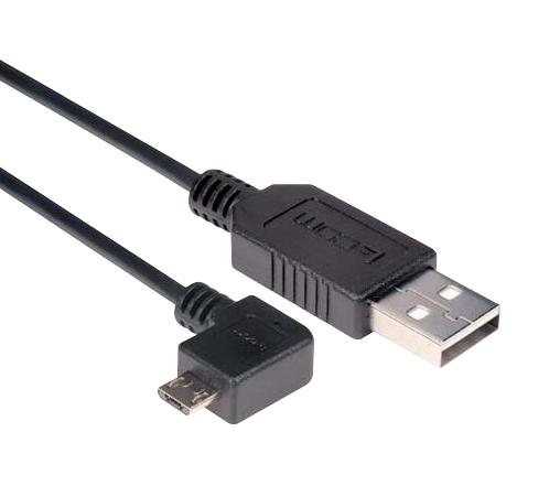 L-COM CAA-90RMICB-075M USB Cable, Type A Plug to 90&deg; Micro Type B Plug, 750 mm, 29.5 ft, USB 2.0, Black