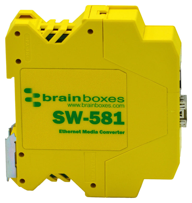 BRAINBOXES SW-581. Switch, 2 Ports, Industrial, Gigabit Ethernet, DIN Rail, RJ45 x 1, SFP x 1