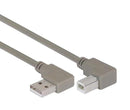 L-COM CA90RA-LB-03M USB Cable, 90&deg; Type A Plug to 90&deg; Type B Plug, 300 mm, 11.8 ft, USB 2.0, Grey
