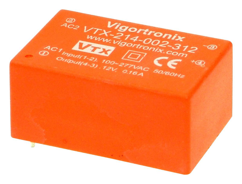 VIGORTRONIX VTX-214-002-305 AC/DC PCB Mount Power Supply (PSU), ITE, 1 Output, 2 W, 5 VDC, 400 mA
