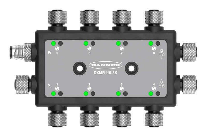 BANNER ENGINEERING DXMR110-8K Input/Output Link Controller, 8 Port IO, 1.75A Current, M12 D-Code Ethernet Connection