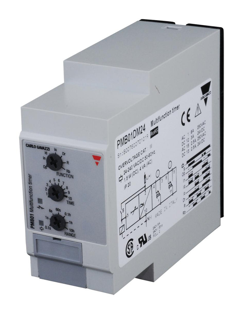 CARLO GAVAZZI PMB01DM24 Analogue Timer, Multi Voltage, PMB01 Series, Multifunction, 7 Ranges, 0.1 s, 100 h