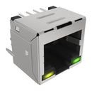 AMPHENOL COMMUNICATIONS SOLUTIONS RJE881881140 Modular Connector, Green, Yellow, RJ45 Jack, 1 x 1 (Port), 8P8C, Cat3, Cat5, Through Hole Mount