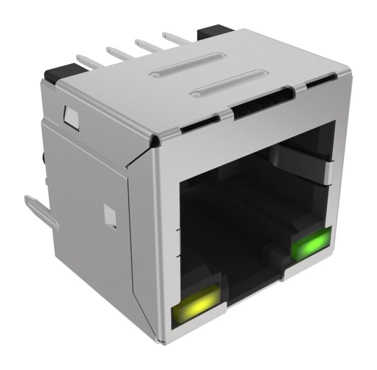 AMPHENOL COMMUNICATIONS SOLUTIONS RJE881881140 Modular Connector, Green, Yellow, RJ45 Jack, 1 x 1 (Port), 8P8C, Cat3, Cat5, Through Hole Mount