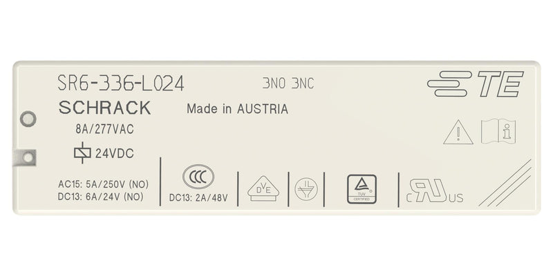 SCHRACK - TE CONNECTIVITY 2-1558736-8 Power Relay, 3PST-NO, 3PST-NC, 24 VDC, 8 A, SR6 Series, Through Hole, Non Latching