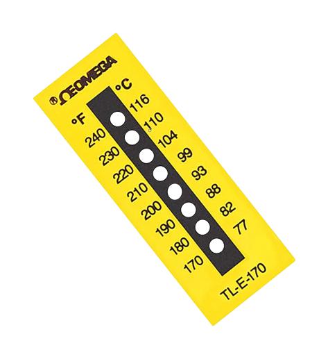 OMEGA TL-E-170-10 Temperature Label, Non-Reversible Strip, 8 Point, 77 to 116&deg;C, 2 to 5 s, Pack of 10, TL-8-Dot Series