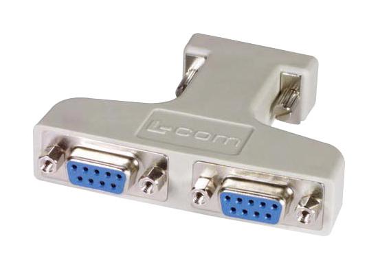 L-COM ADPT-DB9Y D Sub Connector Adapter, Standard D Sub, Plug, 9 Ways, Standard D Sub, Receptacle, 9 Ways