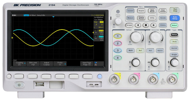 B&K PRECISION BK2194 Digital Oscilloscope, 4 Channel, 100 MHz, 1 GSPS, 14 Mpts, 3.5 ns