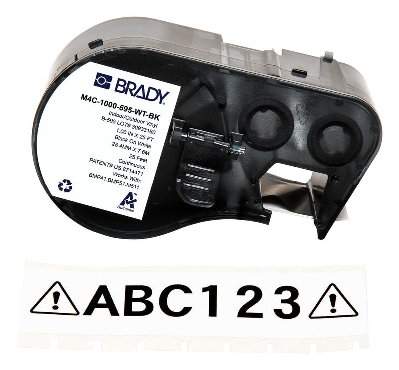 BRADY M4C-1000-595-WT-BK Label Printer Tape, Adhesive, Black on White, 7.62m x 25.4mm, Vinyl