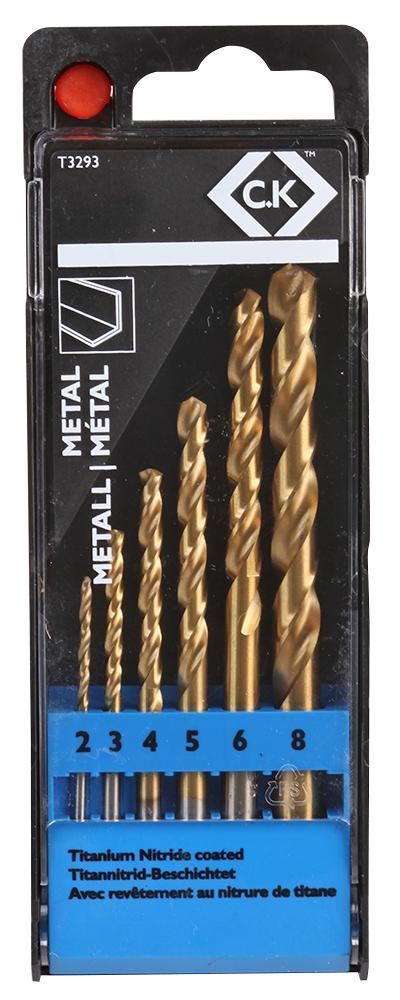 CK TOOLS T3293 Drill Bit Set, Metal, Titanium Nitride Coating, 6 Pieces of 2mm, 3mm, 4mm, 5mm, 6mm and 8mm GTIN UPC EAN: 5013969981285