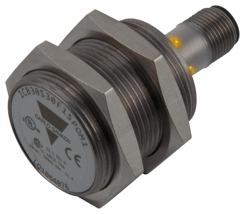 CARLO GAVAZZI ICB30S30F15POM1 Inductive Proximity Sensor, PNP/SPST-NO, M30 x 1.5, 10V to 36V, 15mm