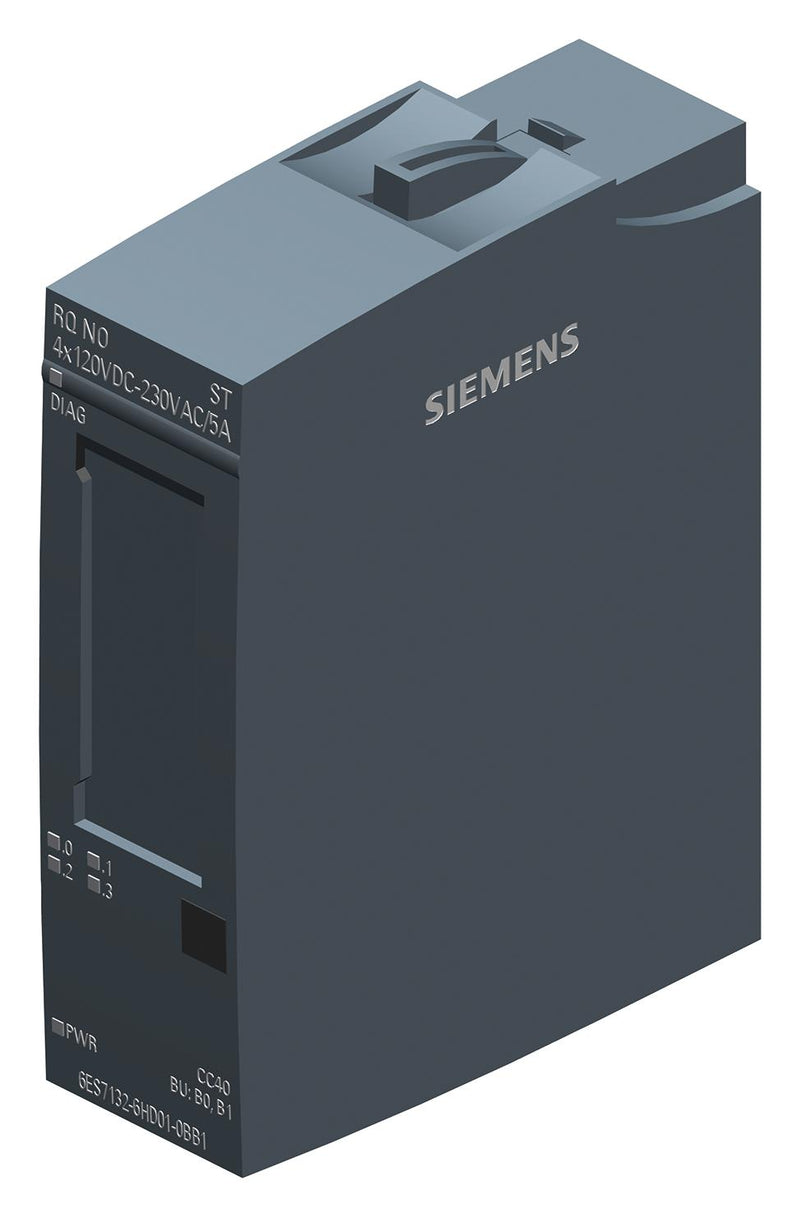SIEMENS 6ES7132-6HD01-0BB1. Relay Module, 20 A, 230 VAC, Digital 4 I/O, 24 VDC, SIMATIC ET 200SP Series