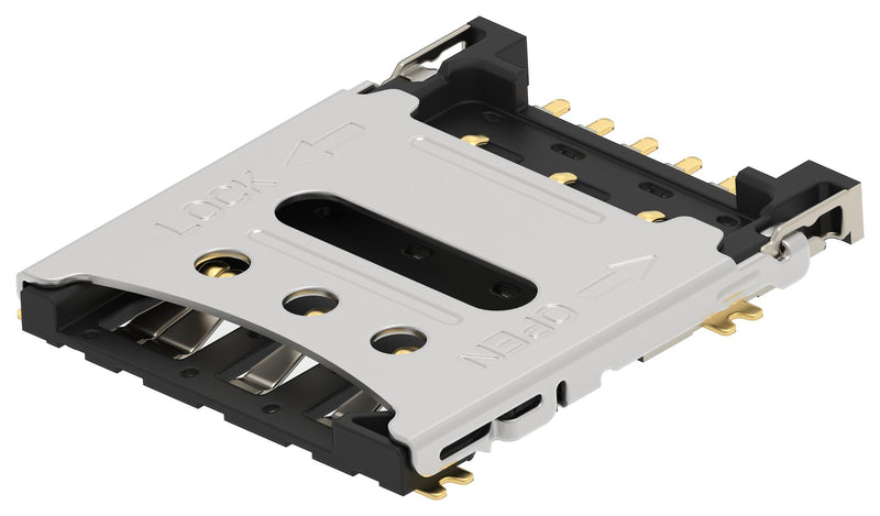 TE CONNECTIVITY 2452796-1 Memory Card Connector, Hinged, Nano SIM, Push-Push, 7 Contacts, Copper Alloy, Gold Plated Contacts