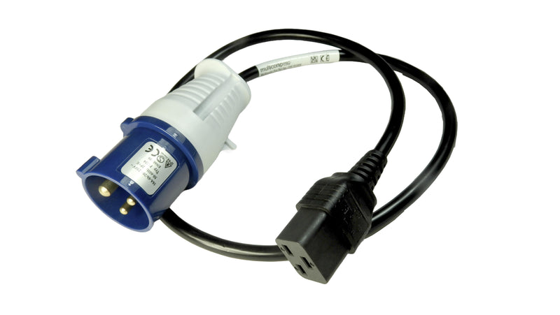 MULTICOMP PRO GW-151826 Mains Power Cord, IEC 60309 to IEC 60320-1 C19, 1 m, 16 A, 250 V, Black, MP-IP44 Commando Series