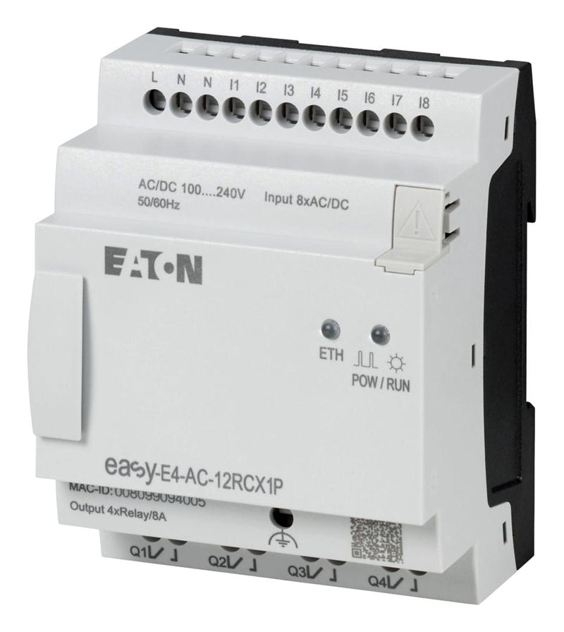 EATON MOELLER EASY-E4-AC-12RCX1P Control Relay, 8 Input / 4 Output Digital, 85 to 264 V, IP20, easyE4 Series