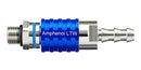 AMPHENOL LTW SQD02-SBBN-PADM-BE001 Liquid Cooling Plug-Socket, 7/16"-20UNF, Stainless Steel, Blue, Valve, SnapQD Series