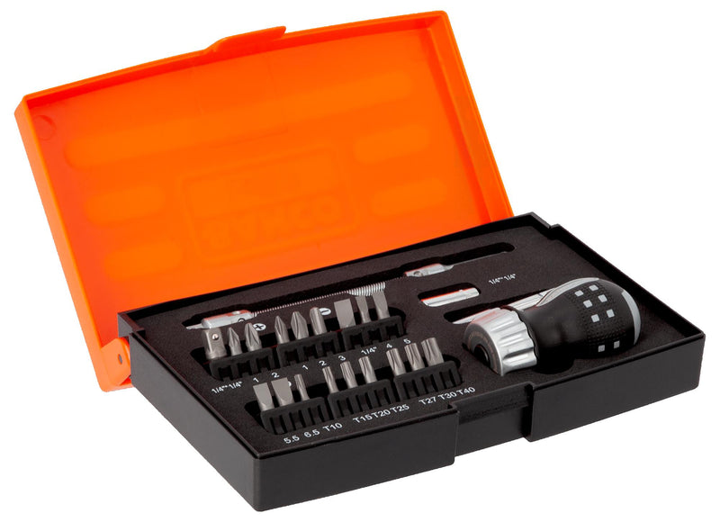 BAHCO 808050S-22 Screwdriver Set, PH/PZ/TX/SL Bits, Socket Adapters, Bit Holder Blade/Adapter, Sq. Driver, 22 Pieces