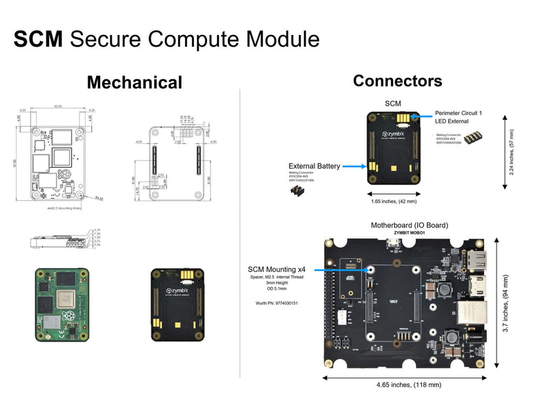 ZYMBIT SCM-410803254 Secure Compute Module, Broadcom BCM2711, 64bit, 1.5GHz, Arm Cortex-A72, 8GB LPDDR4 RAM, 4-Core