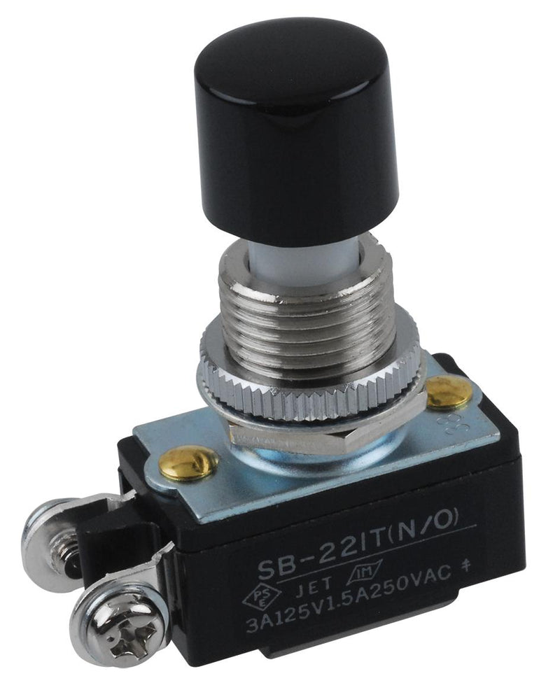 NKK SWITCHES SB221TNO SWITCH, PUSHBUTTON, SPST-NC, 3A, 125V, BLACK