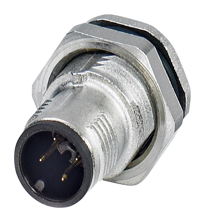 PHOENIX CONTACT 1553459 Sensor Connector, SPEEDCON Series, M12, Male, 4 Positions, Solder Pin, Straight Panel Mount