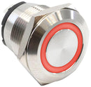 E-SWITCH PVHC4F23SS314 Vandal Resistant Switch, 12V LED Ring, PVHC4 Series, 19 mm, SPST-NO-DM, Off-On, Round Flat, Natural