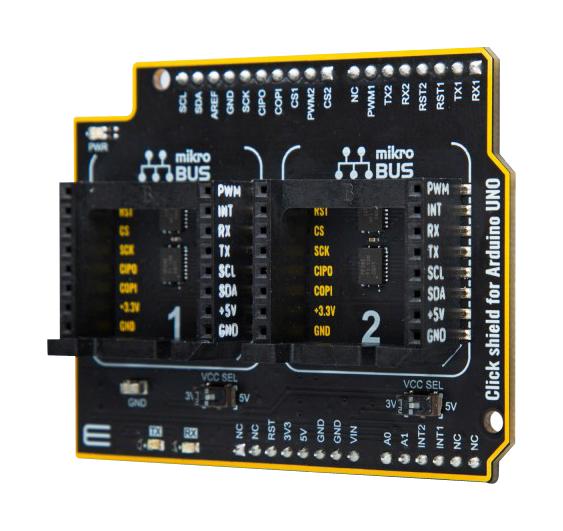 Arduino Megaavr Buy in India MIKROELEKTRONIKA MIKROE-5739 Click Shield Board ...