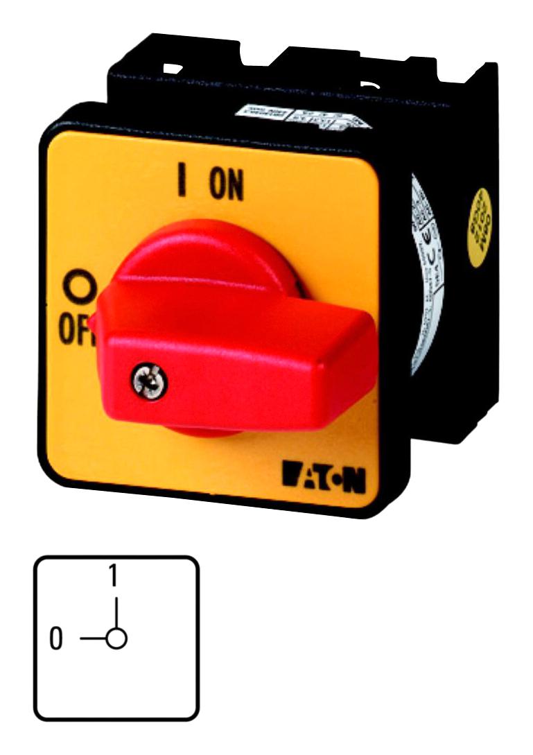 EATON MOELLER T0-2-1/E-RT Rotary Switch, On-Off, 2 Position, 3 Pole, 90 &deg;, 20 A, 690 V, T0 Series