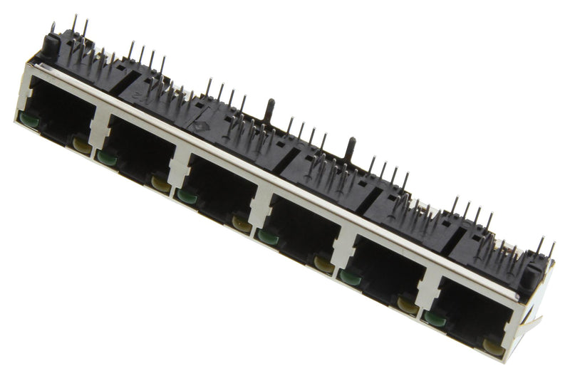 AMPHENOL COMMUNICATIONS SOLUTIONS RJHSE538106 Modular Connector, RJ45 Jack, 1 x 6 (Ganged), 8P8C, Through Hole Mount