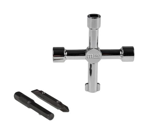 MULTICOMP PRO MP015197 Cross Key Wrench Set, 4 Way Universal Key Wrench, 1/4" Hex Shank Double End Bit, 1/4" Hex Adapter