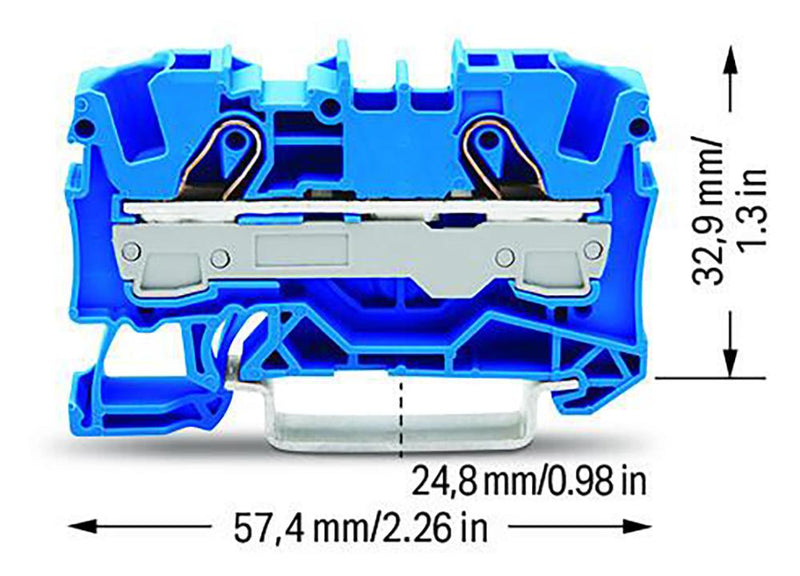 WAGO 2006-1204 DIN Rail Mount Terminal Block, Blue, 2 Ways, 20 AWG, 8 AWG, 6 mm&sup2;, Clamp, 41 A