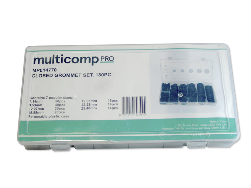 MULTICOMP PRO MP014770 Grommet Assortment, Closed Rubber, 180 Pieces