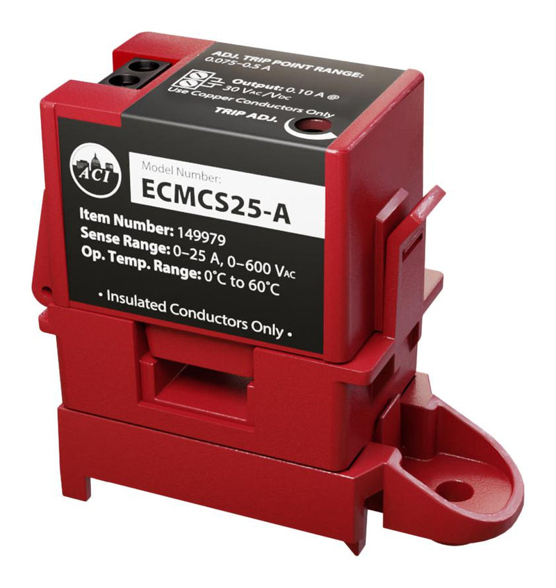 ACI ECMCS25-A Current Switch, Adjustable, Split-Core, 0A to 25A, SPST-NO, Flange, 600VAC, ECMCS Series